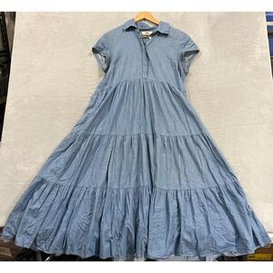 Peter Som Maxi Dress 10 Chambray Tiered Cottage Western Boho Hippy Country 90s